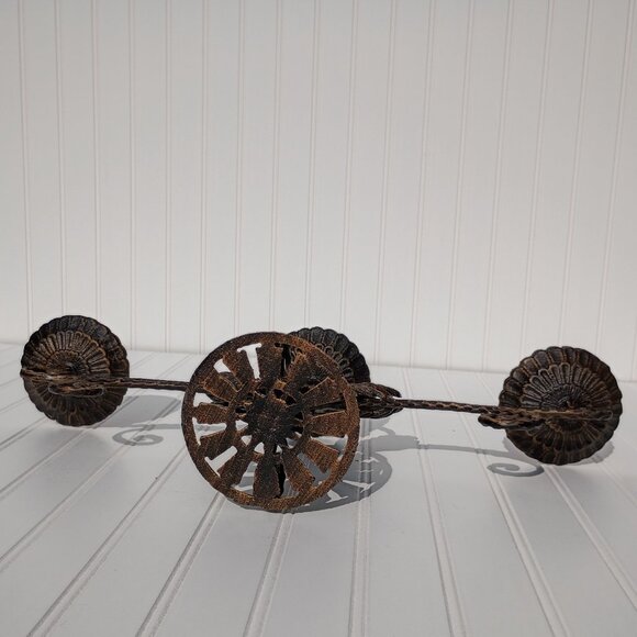 Cast Iron 3 Sconce Candelabra Bronze Gold Leaf Accents Heavy Candle Holder Vtg - Picture 8 of 13